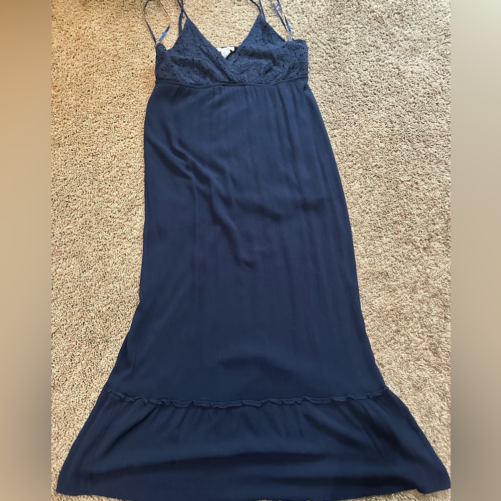 Love Blossom Women’s Navy Blue Maxi Dress With Crochet Top Size XL